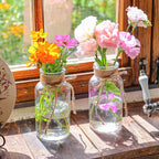 Set of 6 Vintage Glass Vases for Flowers Farmhouse Clear Glass Vases for Centerpieces Small Flower Vases with Twine Ties for Wedding, Parties & Home Decor
