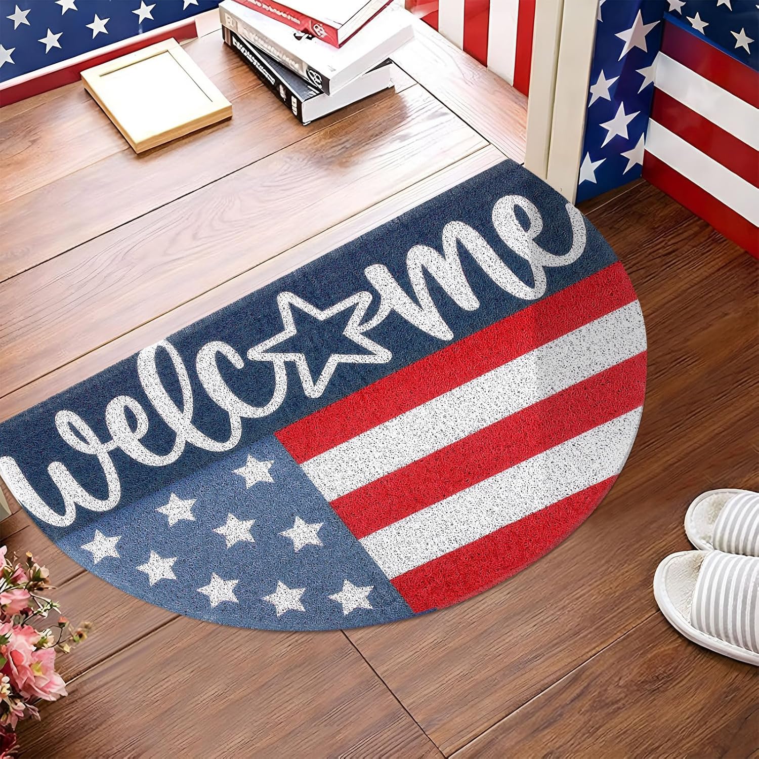 Tinideya Patriotic Welcome Doormat Outdoor 250 Anniversary 4th of July Coir Door Mat USA Red Blue White Indoor Entrance Door Mat America Non-Slip Rubber Backing for Independence Day Front Porch Decor