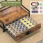 Coffee Syrup Rack Organizer, 2 Tier Countertop Storage Shelves with 35 K Cup Drawer, 8 Syrup Bottle Stand Holder for Wine, Kitchen Coffee Station Organizer Rack, Rustic Brown
