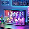 Lvifur Rounded Glass Display Case - for Figures & Collectibles, 2-Tier Curio Display Cabinet with RGB Lights, Small Lighted Display Box with Glass Door, Glass Shelf, Mirror Back, Black