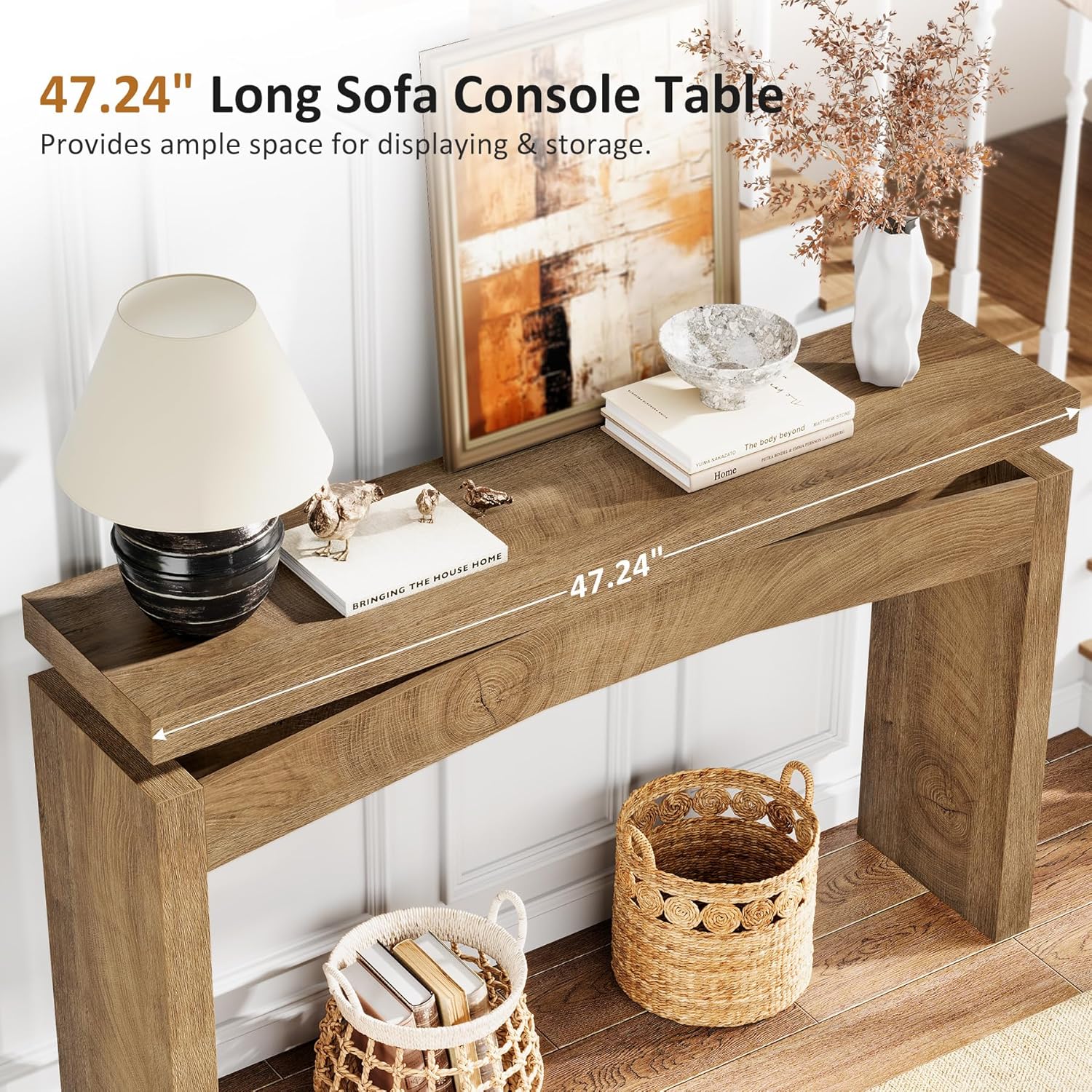 Celaform Console Tables for Entryway, 47.2 Inch Long Sofa Table with Storage, Farmhouse Wood Style Entry Table Behind Couch Table for Living Room, Entrance, Hallway (Light Brown)