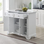 Crosley Furniture Avery Rolling Kitchen Island Storage Cart with Shelves, Microwave Stand, Coffee Bar, Distressed White