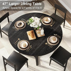 knoworld Round Dining Table for 4, Kitchen Tables Dining Room Circle Dinner Table with Pedestal Metal Frame, Space Saving Wood Industrial Kitchen Tables for Dining Room, Living Room, Black, 47 Inch