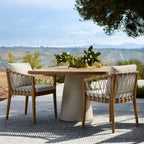Elountik Patio Dining Chairs Set of 2, Acacia Wood Frame with Teak Finish, Multi Brown Rope Weave, Water Repellent Beige Cushion for Backyard Garden Balcony