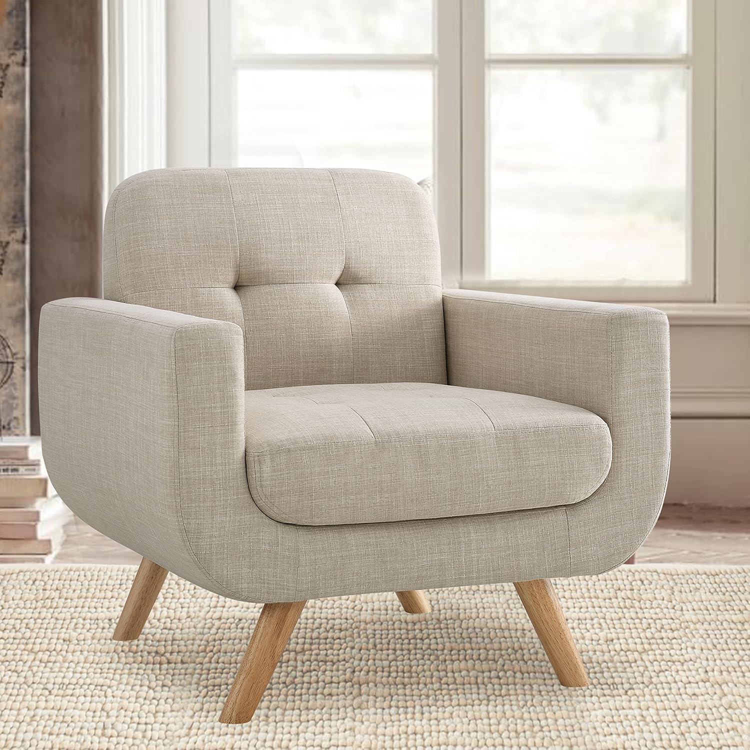 Rosevera Elena Contemporary Accent Armchair with Linen Upholstery Living Room Furniture, Natural