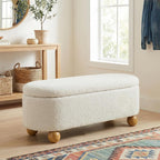 VKNOW 44.8" Storage Ottoman Bench End of Bed Bench, Thickened Upholstered Blanket Chest for Living Room, Entryway Bench with Hinge and Cute Spherical Solid Wood Stool Legs for Bedroom, Beige