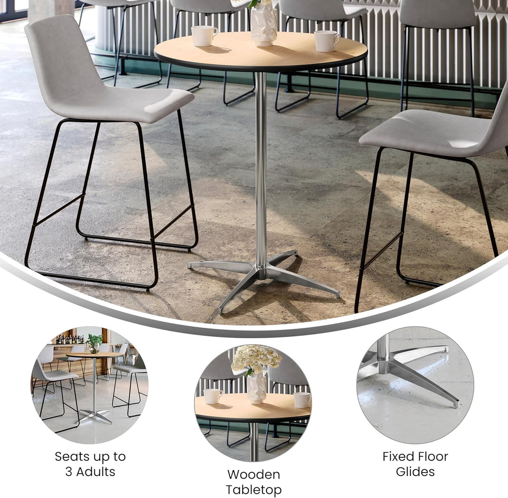 Flash Furniture Lars 30" Round Cocktail Table with 30" and 42" Columns, Adjustable Standard or Bar Height Round Table for Events or Home Use, Natural