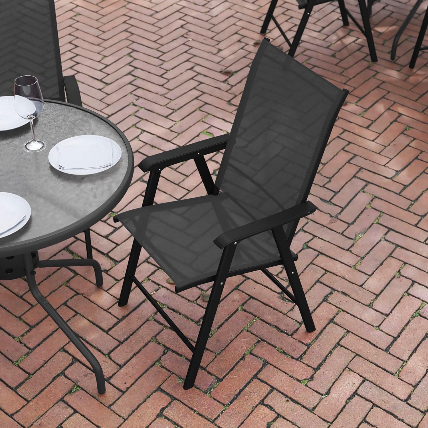 Flash Furniture Paladin Black Outdoor Folding Patio Sling Chair with Black Frame (2 Pack)