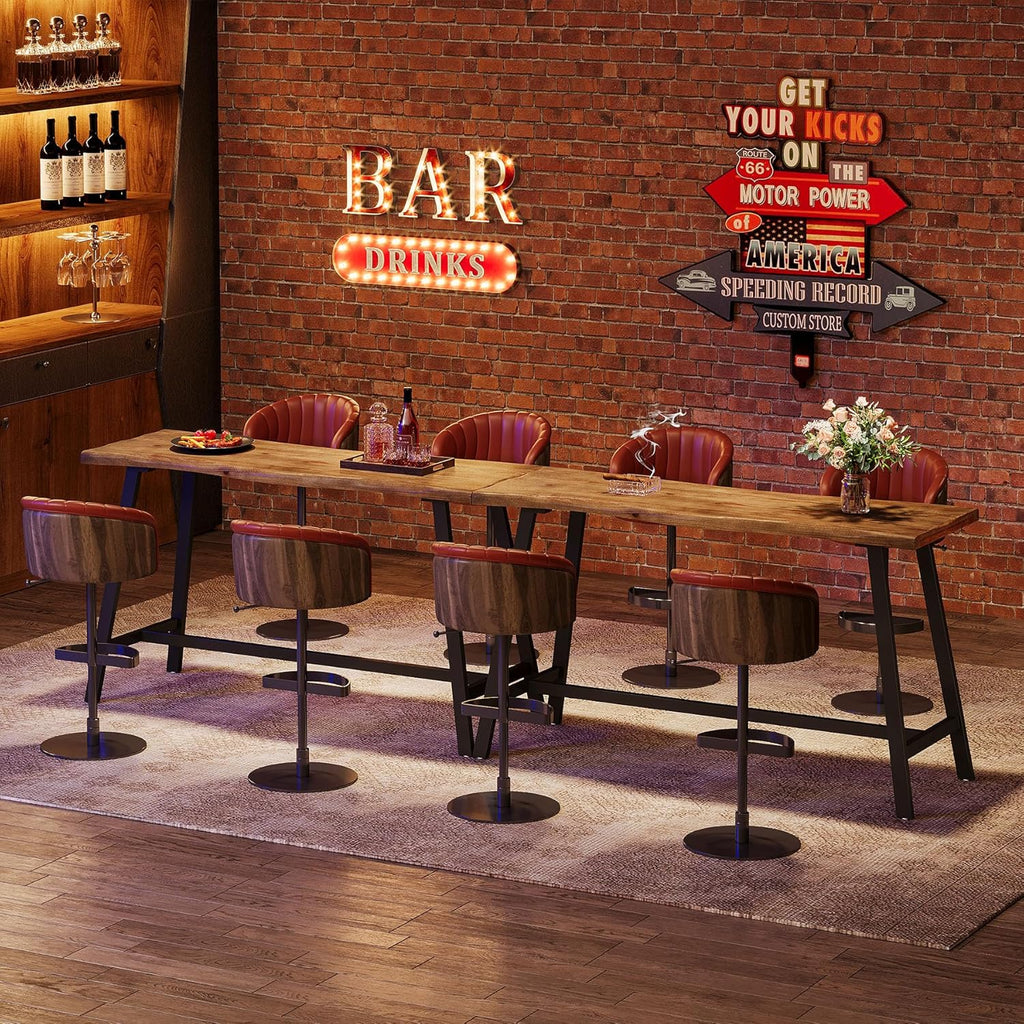 Solid Wood Bar Table, 55-Inch Counter Height Pub Table with Sturdy Metal Frame, Industrial Narrow Bar Table for Pub Kitchen Living Room, Rustic Brown