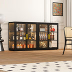 34" Display Cabinet with Glass Doors, 4-Tier Curio Cabinet with Many Color Lights for Collectibles, Glass Display Case, Bookcase with 4 Shelves, Storage Cabinets, Black