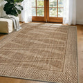 Jute Rug 5x7 Outdoor Patio Rug with Border, Washable Rugs for Living Room, Farmhouse Non Slip Area Rugs with Rubber Backing Indoor Outdoor, Non Shedding Carpet for Bedroom, Courtyard, Light Brown