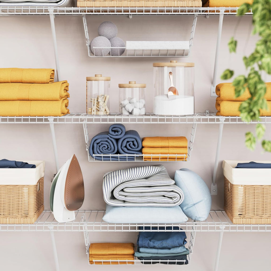 ClosetMaid Hideaway Hanging Wire Shelf for Closets, Pantries, Laundry Rooms, 6.89" H x 15.45" W x 7.78" D, White, 6-Pack
