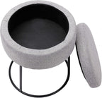 BIRDROCK HOME Grey Linen Storage Stool Ottoman w/Black Metal Leg Base, Soft Compact Padded Seat Footrest, Small Footstool for Living Room Seating, Office, Dorm, Vanity Chair, Bedroom, Couch, Desk