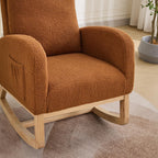 27.2" Rocking Chair for Nursery, Sherpa with Morden High Back and Side Pocket, Rocking Accent Armchair with Rubber Wood Legs for Living Room, Bedroom, Caramel