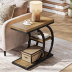 Tribesigns End Table for Living Room, 3-Tier Narrow Wood Couch C-Shaped Side Table with Storage, Industrial Nightstand for Bedroom, Small Spaces, Natural
