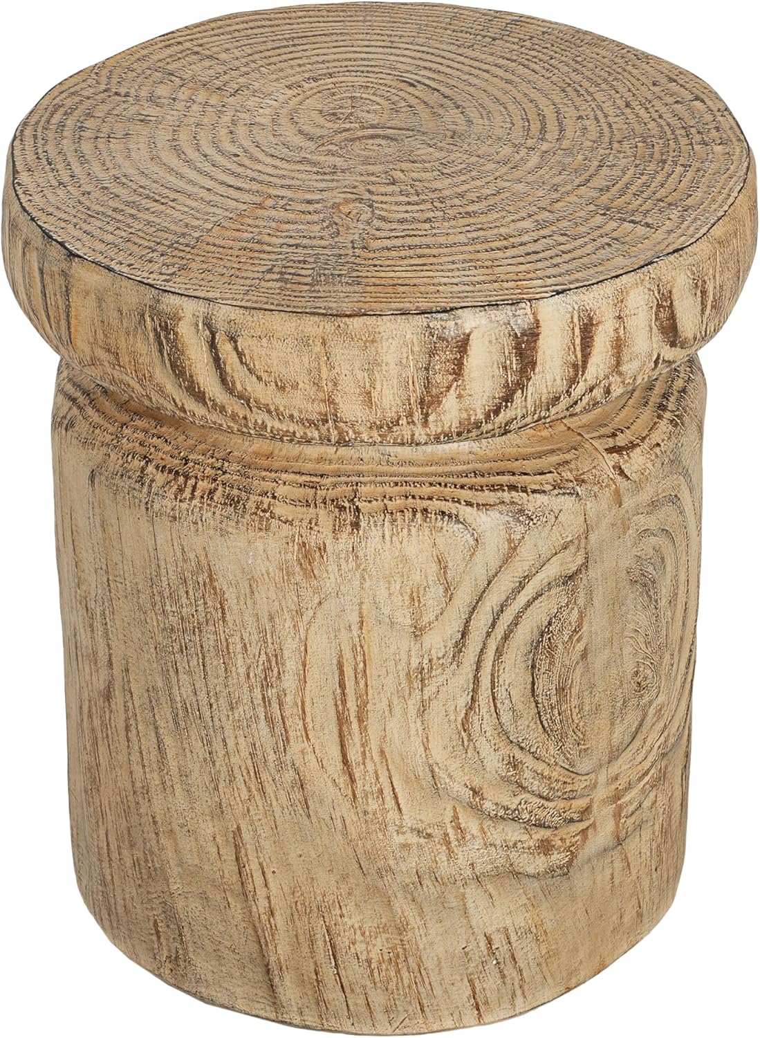 Merax MGO Wood Grain Side Table, Realistic Tree-Stump Design, Lightweight Concrete End Table for Indoor & Outdoor Use, Natural Wood