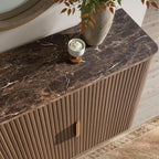 WIN2WIN 63" Fluted Sideboard Buffet Cabinet with Storage, Mid Century Modern Credenza with Faux Marble Top, Curved Corners, Wood Media TV Console Accent Cabinet for Living Room Kitchen Hallway, Walnut