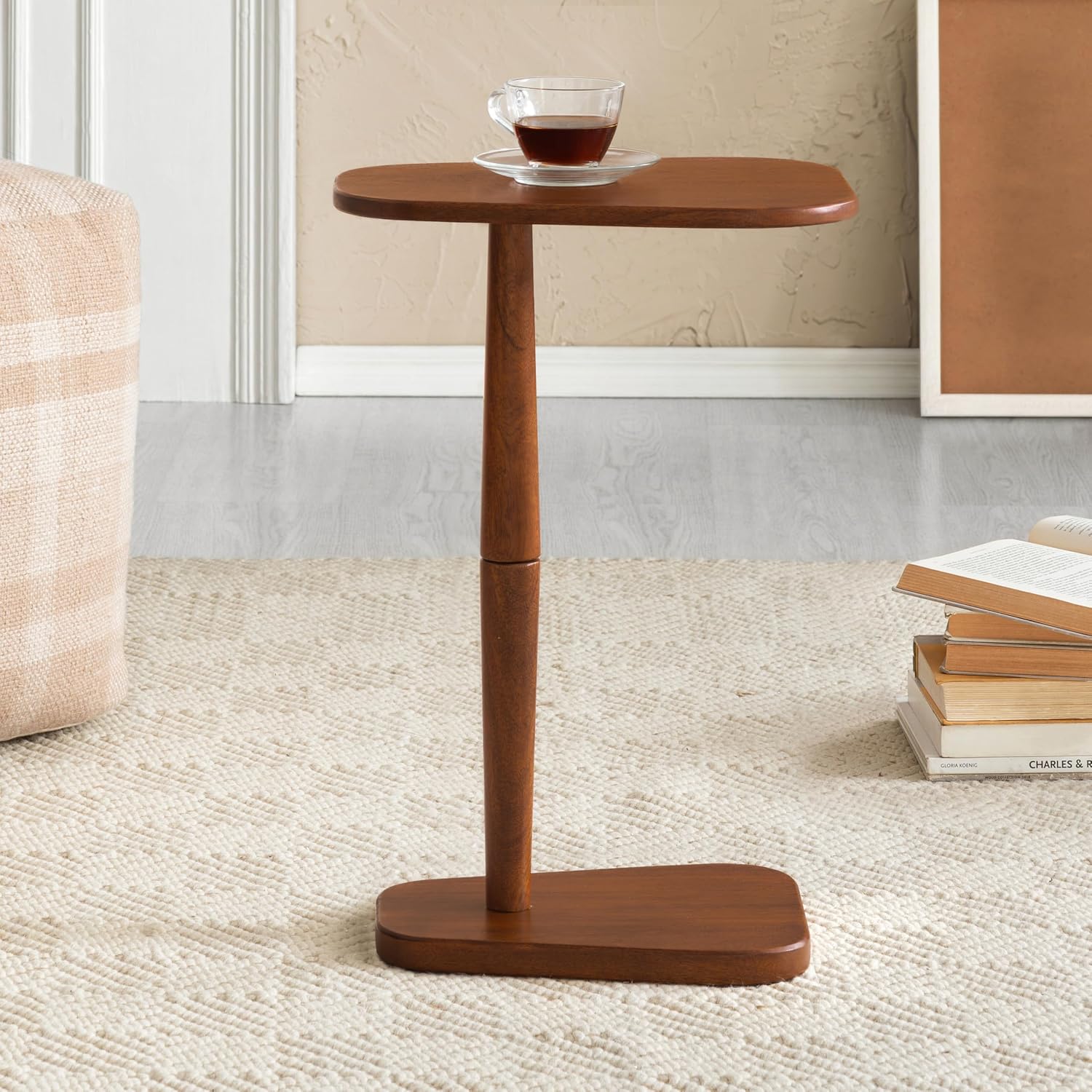 MH London Sammy C-Shaped Side Table - 22" High Solid Mango Wood End Table - Minimalist Handmade Walnut Accent Table for Living Room & Bedroom