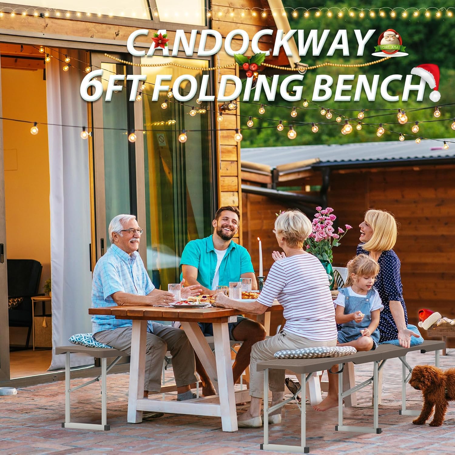 6ft Plastic Folding Bench with Carrying Handle & Lock, Portable Outdoor Bench in Garden Picnic Camping Dining Party Seat, Waterproof Bench for Soccer Activities, Ratten Patterned(2 Pack)