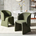 Barrel Dining Chairs Set of 2, Modern Comfy Kitchen Chairs with Arm, Upholstered Teddy Velvet, Bedroom, Living Room, Reading Room, Green