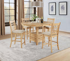Coaster Home Furnishings - LAVON - 5-Piece Counter Height Dining Set - Oval Extendable Table with Storage & 4 Upholstered Chairs - Dining Room & Kitchen - Light Oak - 106628-S5