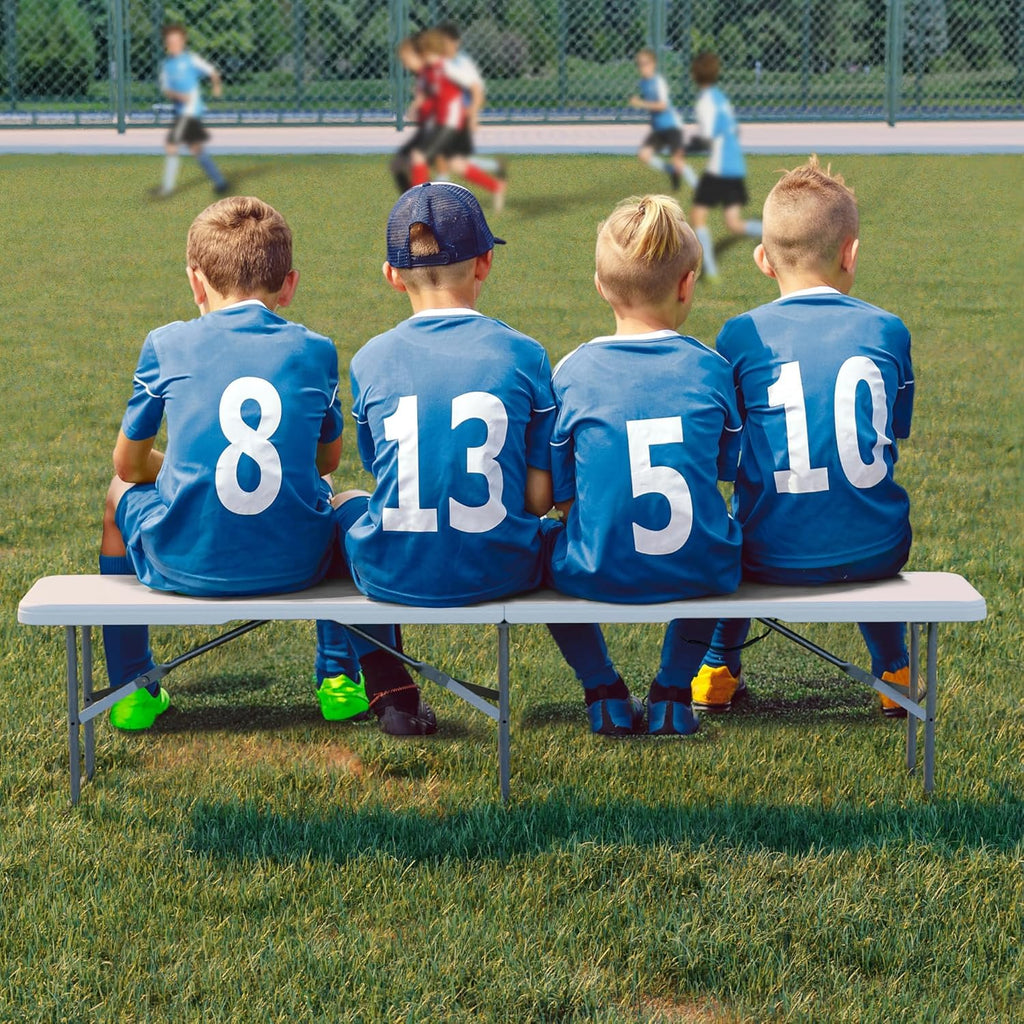 6FT Folding Bench, 2 Pack Fold-in-Half Portable Seating with Carry Handle, Heavy Duty 770lbs Capacity Soccer Sideline Team Seating for Games, Party & Events, Indoor/Outdoor, Camping