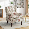 Pia Ricco High Back Floral Accent Chair - Retro Wingback Upholstered Armchair with Nailhead Trim, Solid Wood Legs, Fabric Living Room Bedroom Reading Chair (Flower Beige)
