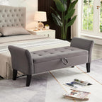 51.5" Velvet Storage Bench, Upholstered Button Tufted Design, Bedside Bench with Armrests, Secure Hinged Storage Space, Suitable for Bedroom Living Room (Grey)