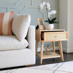 Powell Laurie Natural Wooden Side Accent Table with Cane Drawer Front