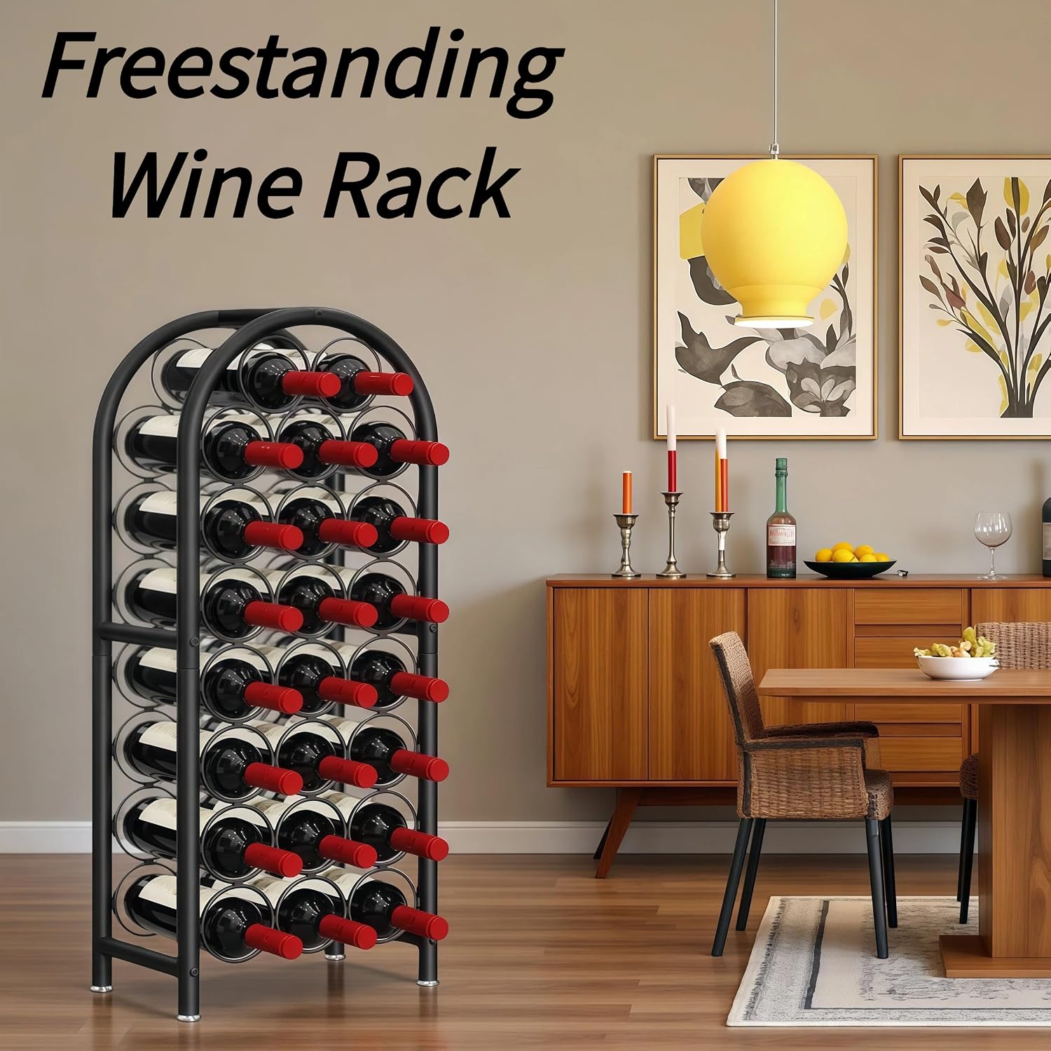 Wine Rack Free Standing Floor 23 Bottle Metal Wine Holder Organizer