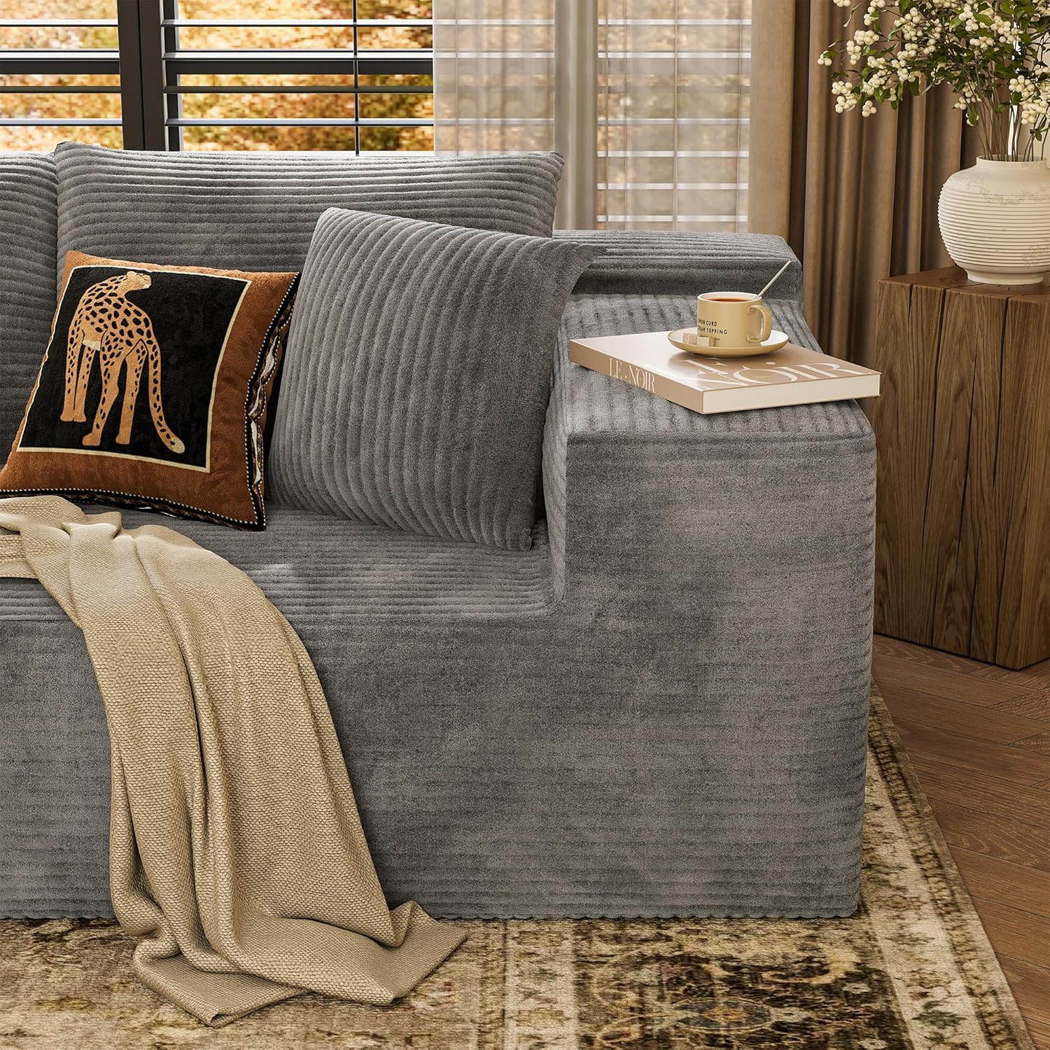 YESHOMY Boneless Couches for Living Room, 108" Sectional Modular Sectional Sofa with Deep Seat, Cloud Comfy Couch with L-Shape Chaise, Easy Assembly (Corduroy, Gray)