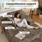 66" Chaise Lounge Chair Indoor,Oversized Boneless Single Sleeeper Couch Bed,Corduroy Cloud Sofa with 3 Soft Pillows for Livingroom,Bedroom,No Assembly,(Khaki)