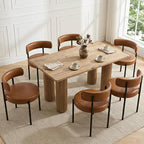 Faux Leather Dining Chairs Set of 6, Mid Century Modern Dining Room Chairs with Barrel Backrest, Upholstered Brown Kitchen Chairs for Dining Room, Restaurant