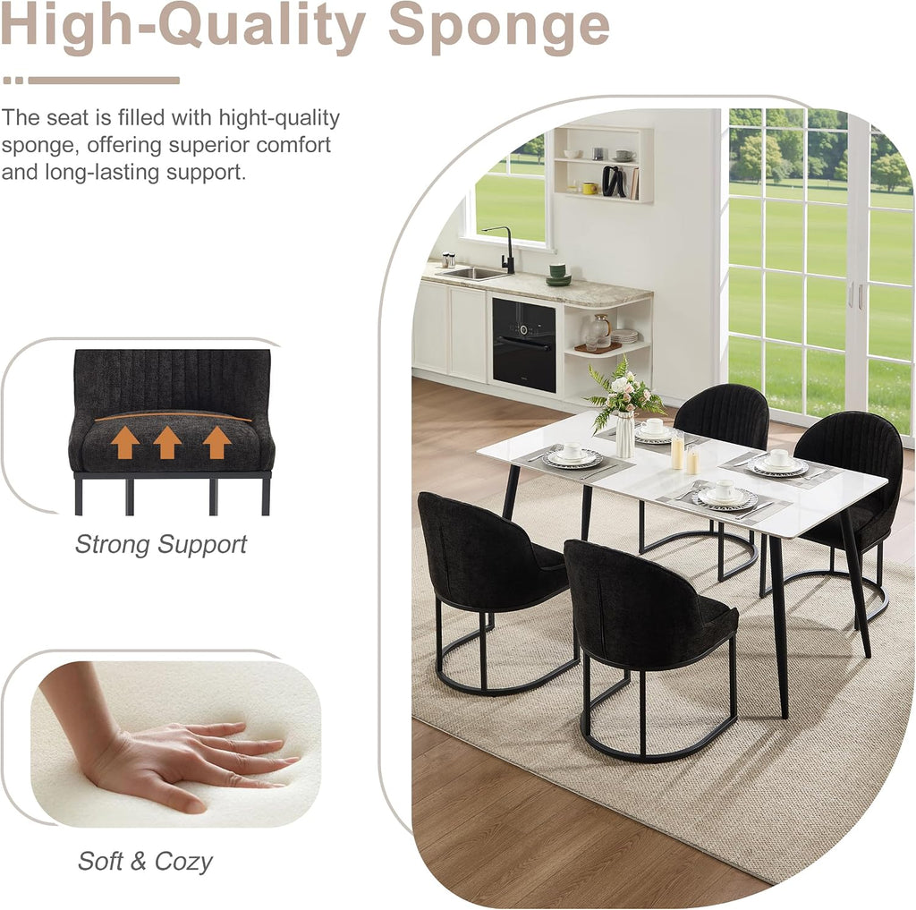 Dining Chairs Set of 2, Linen Upholstered Dining Room Chairs with Black Metal Legs, Modern Kitchen Side Chairs Reading Chair (Black+Black, Set of 2)