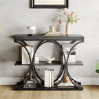 Garvee 39" Narrow Console Tables for Entryway, Industrial 3-Tier Sofa Table with Round Metal Base and Storage Shelves for Living Room, Hallway, Foyer, Black Wood Grain