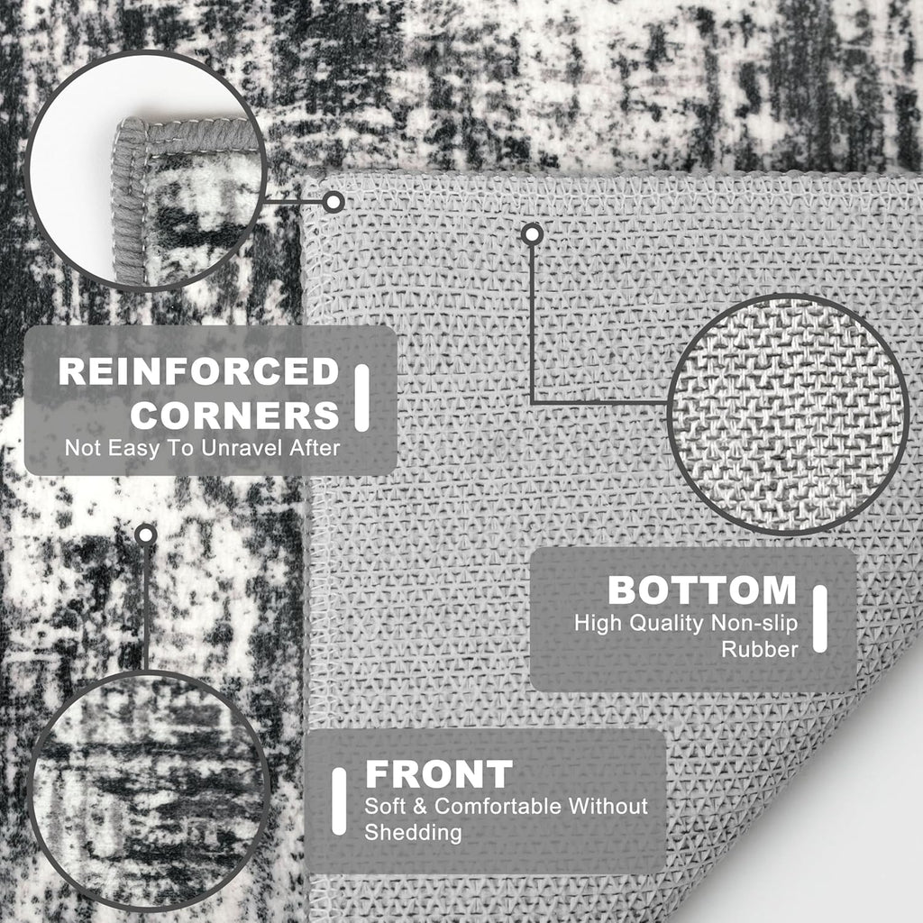 KILOCOCO Modern Abstract Runner Rug 2x6 ft Washable Hallway Runner Rug Non Slip Soft Printed Kitchen Runners for Hallways Entryway Bedside Laundry Room Floor Runners, Black/Grey