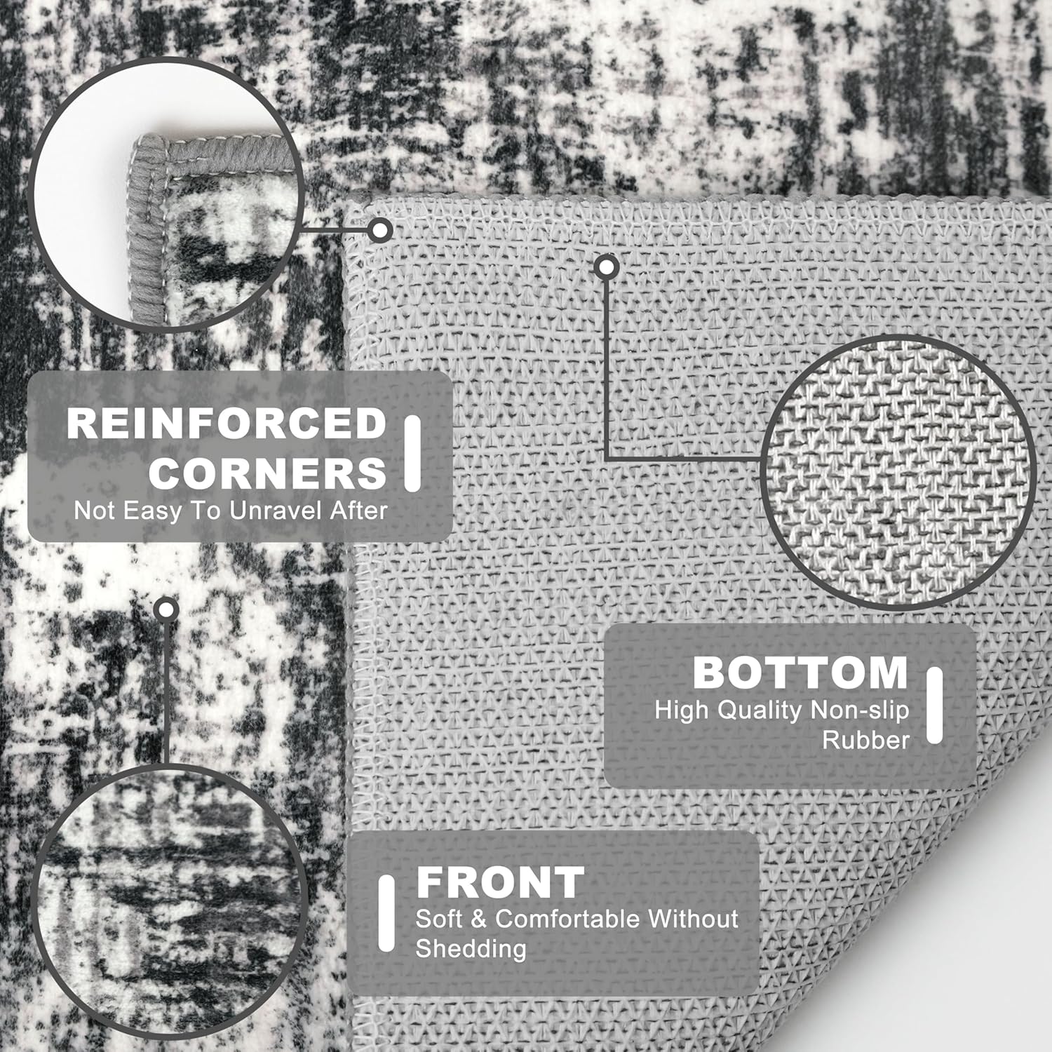 KILOCOCO Modern Abstract Runner Rug 2x6 ft Washable Hallway Runner Rug Non Slip Soft Printed Kitchen Runners for Hallways Entryway Bedside Laundry Room Floor Runners, Black/Grey