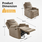 Oversized Nursery Rocking Chair Set of 2, 270° Swivel Glider Recliner Chair with USB & Type-C Ports, Cup Holders & Armrest Storage, Soft Chenille Nursery Chair for Living Room, Bedroom
