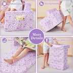 lasoftan Toddler Couch, 2-in-1 Soft Kids Couch Bed Fold Out, Toddler Chairs Comfy for Boys & Girls, Convertible Kids Sofa to Lounge for Playroom, Gift for Birthday, Children's Day - Purple Rainbow
