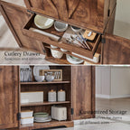ACCOHOHO 72" Tall Kitchen Pantry, Farmhouse Storage Cabinet with Barn Doors, Organizer, Drawer and Adjustable Shelves, Rustic Wood Cupboard for Kitchen, Dining Room, Bathroom and Hallway, Walnut