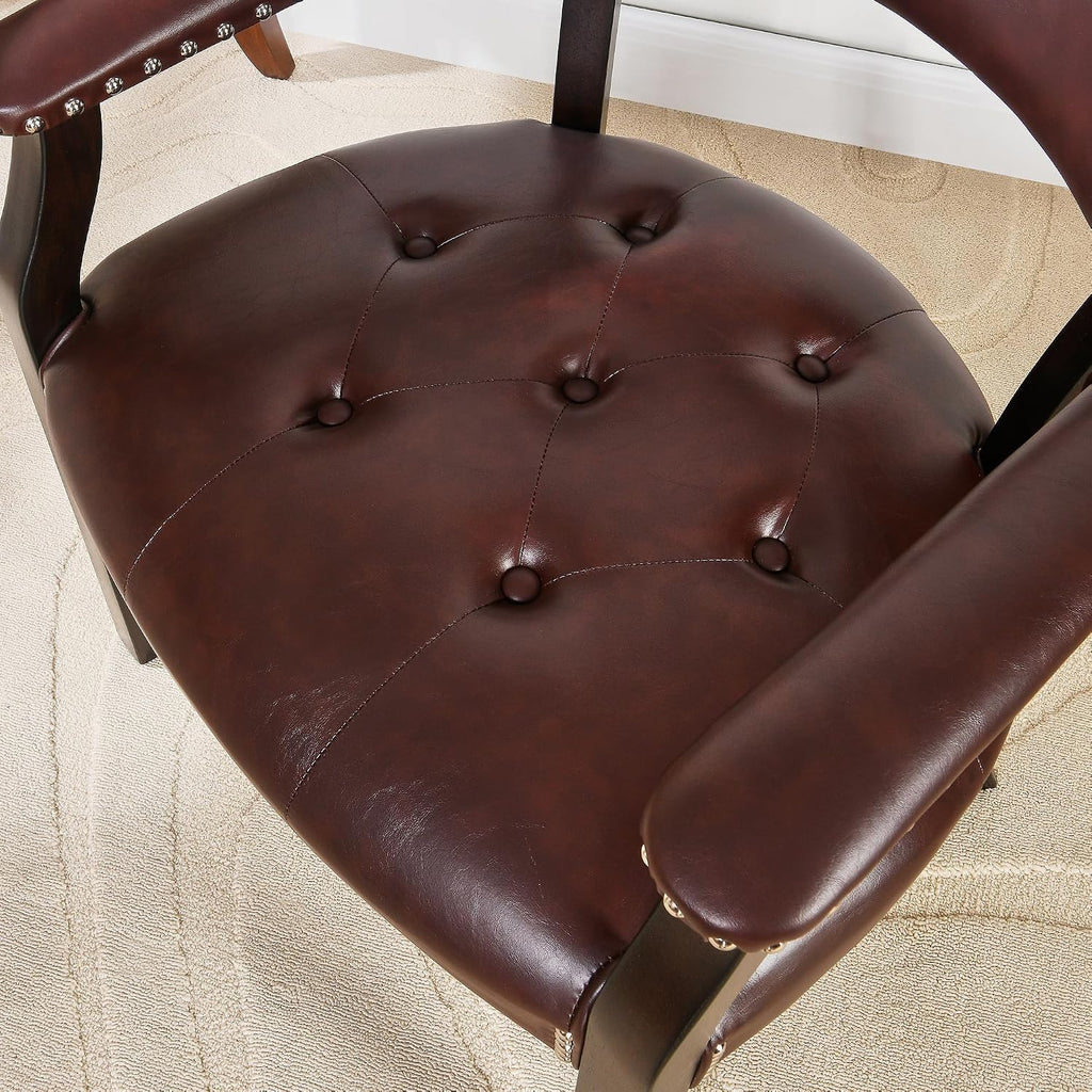 LEEMTORIG Set of 8 Faux Leather Dining Chairs with Arms, Supportive Back, Espresso Legs & Dark Wine Red PU CY-NX173-318WR