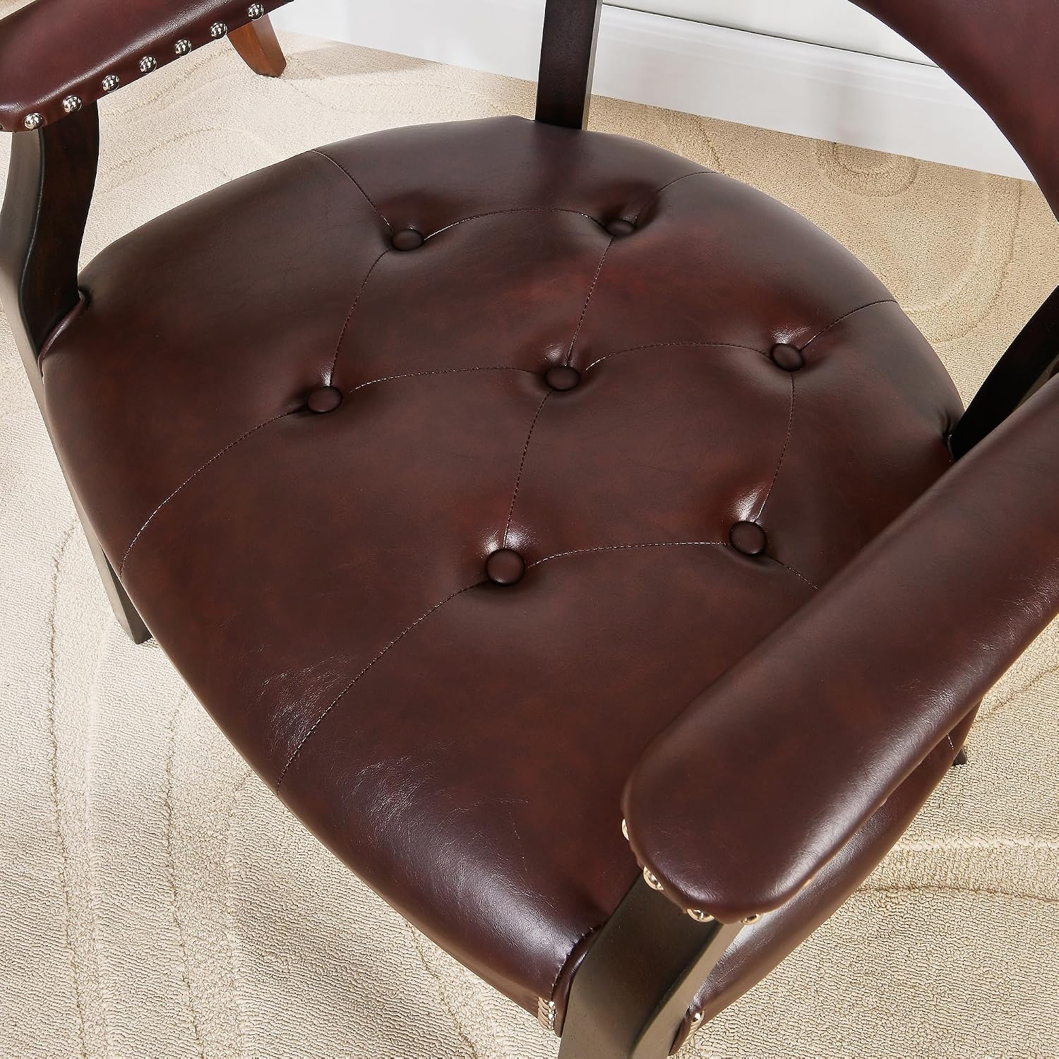 LEEMTORIG Set of 8 Faux Leather Dining Chairs with Arms, Supportive Back, Espresso Legs & Dark Wine Red PU CY-NX173-318WR