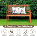 COSTWAY Wooden Bench Outdoor, Curved Armrest & Backrest, Sturdy Outdoor Wood Bench for Garden, Park & Porch, 25" D x 50" W x 36" H, Teak Colored