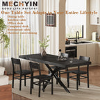 Extendable Dining Room Table for 4 6 8, 55"-71" Long Rectangle Kitchen Table,Wood Expandable Dining Table with Hidden Leaf & Storage, Space Saving, for Kitchen Dining Living Room, Modern, Black