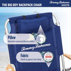Tommy Bahama Wide Seat Big Boy 4-Position Folding 13" High Seat Backpack Beach or Camping Chair, Navy