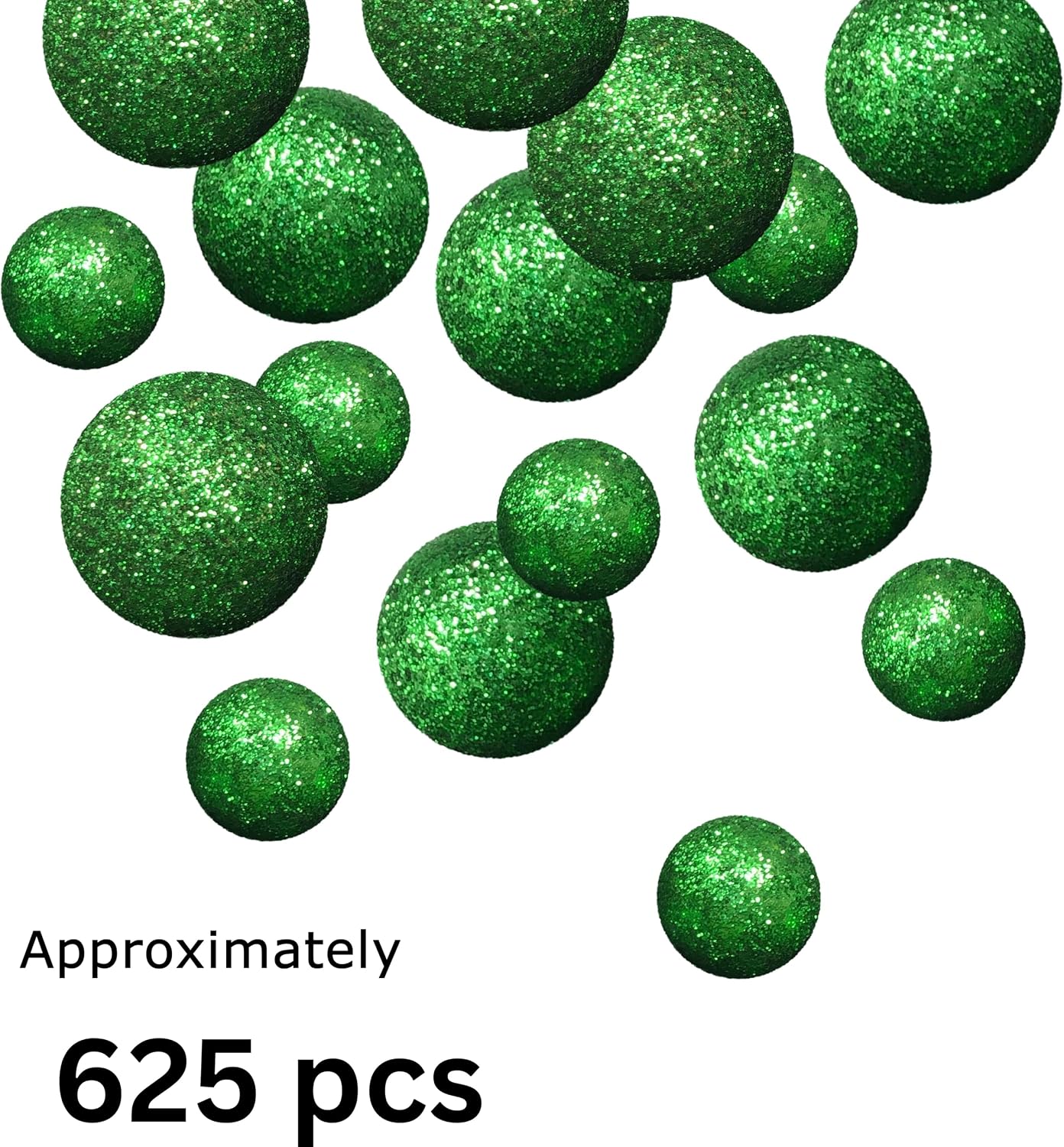Green Glitter Foam Balls for Crafts, About 625 Mini Decorative Vase Filler Balls, Sparkly Table Scatter Confetti Decorations, 3/8" to 3/4", Green Party, Holiday, Wedding & DIY Décor