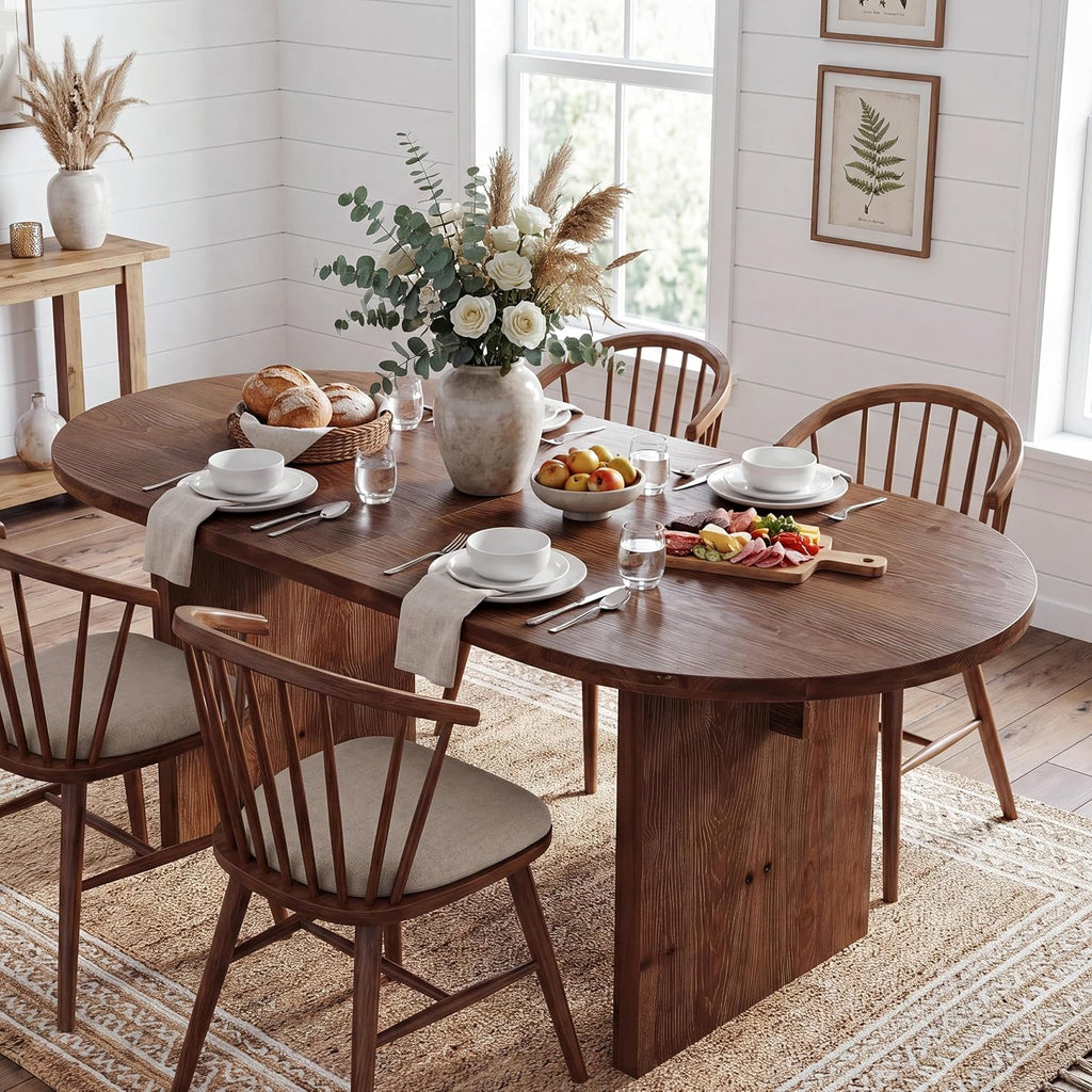 Tribesigns 63-Inch Oval Dining Table, Farmhouse Solid Wood Kitchen Table for 4-6, Large Dinner Furniture with Double Pedestal for Dining Room