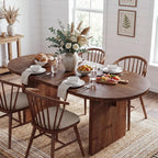 Tribesigns 63-Inch Oval Dining Table, Farmhouse Solid Wood Kitchen Table for 4-6, Large Dinner Furniture with Double Pedestal for Dining Room