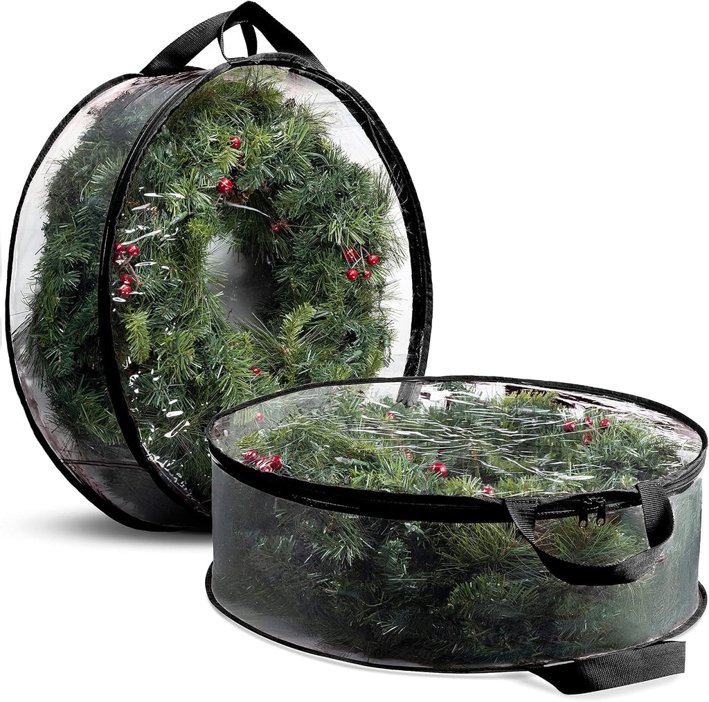 ZOBER 2 Pack Christmas Wreath Storage Container 30 Inch - Wreath Bag for Artificial Wreaths Box - Dual Zippered Wreaths Storage Bag with Durable Stitch Reinforced Handles - Black
