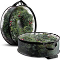 ZOBER 2 Pack Christmas Wreath Storage Container 30 Inch - Wreath Bag for Artificial Wreaths Box - Dual Zippered Wreaths Storage Bag with Durable Stitch Reinforced Handles - Black